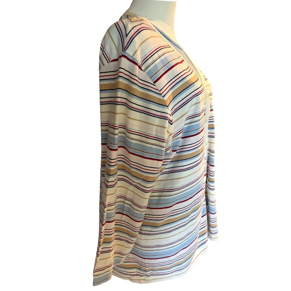 Vintage‎ Y2K Tommy Hilfiger Striped Cardigan Sweater Blue Cream Preppy Women's L